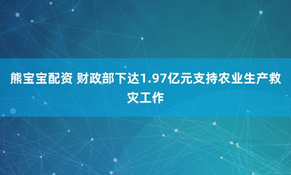 熊宝宝配资 财政部下达1.97亿元支持农业生产救灾工作